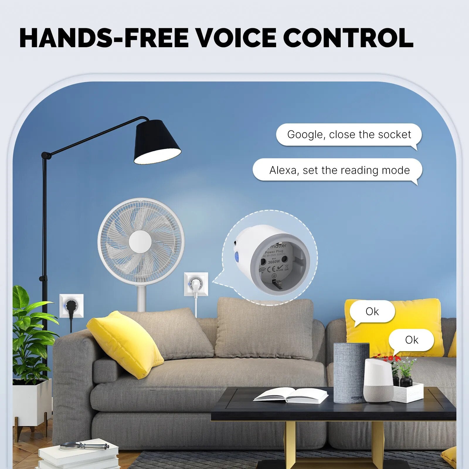 Moes Plastic Panel Voice Control Smart WIFI Power Socket Plug