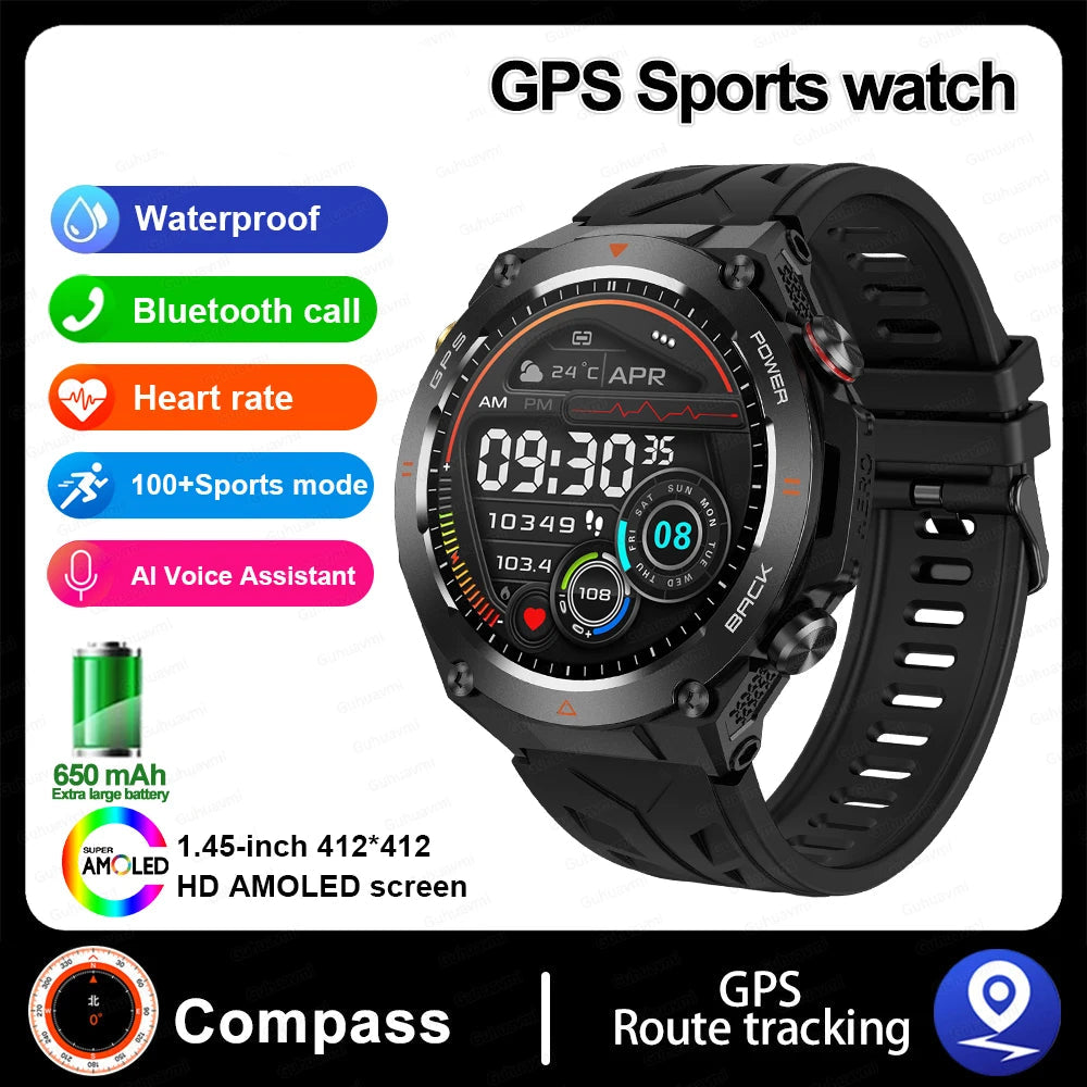 Stainless Steel GPS Track Bluetooth Waterproof Round Smart Watch