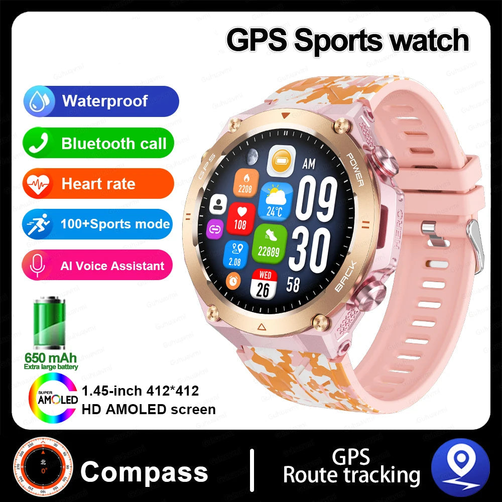 Stainless Steel GPS Track Bluetooth Waterproof Round Smart Watch