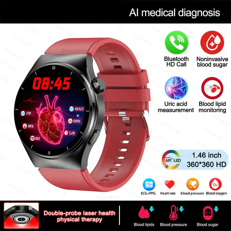 Fine Steel Medical Grade Health Bluetooth Round Smart Watch