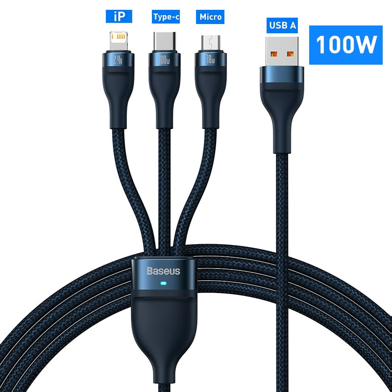 3 in 1 USB Type C Data High Speed Charging Cable For Laptop