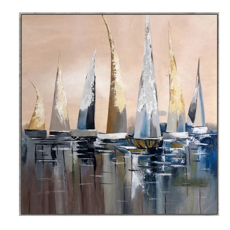 100% Canvas Modern Boat Handmade Elegant Artwork Oil Painting