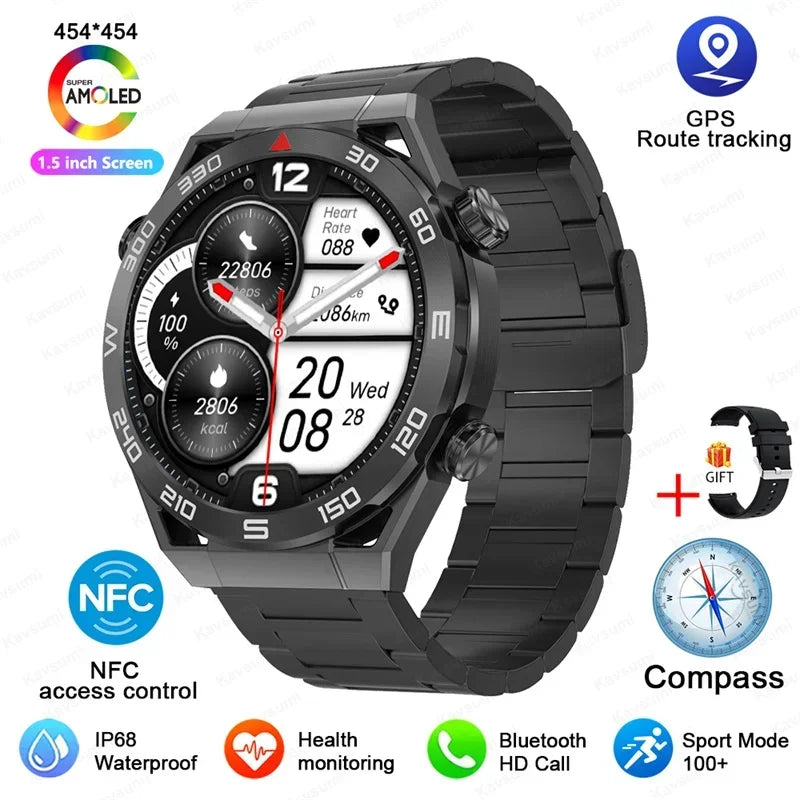 Stainless Steel GPS Motion Tracker Bluetooth Round Smart Watch