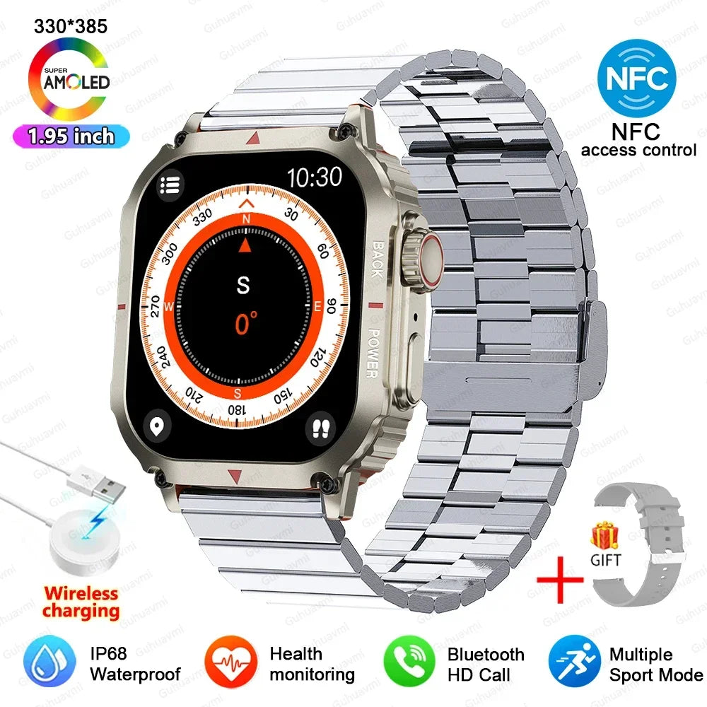 Fine Steel GPS Tracking Waterproof Bluetooth Square Shape Smart Watch