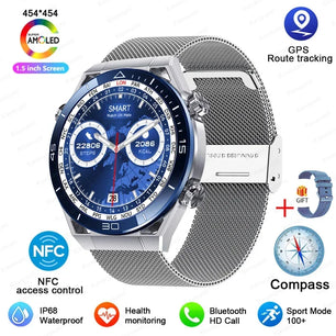 Stainless Steel GPS Motion Tracker Bluetooth Round Smart Watch