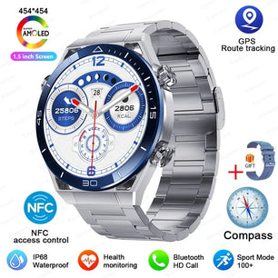 Stainless Steel GPS Motion Tracker Bluetooth Round Smart Watch