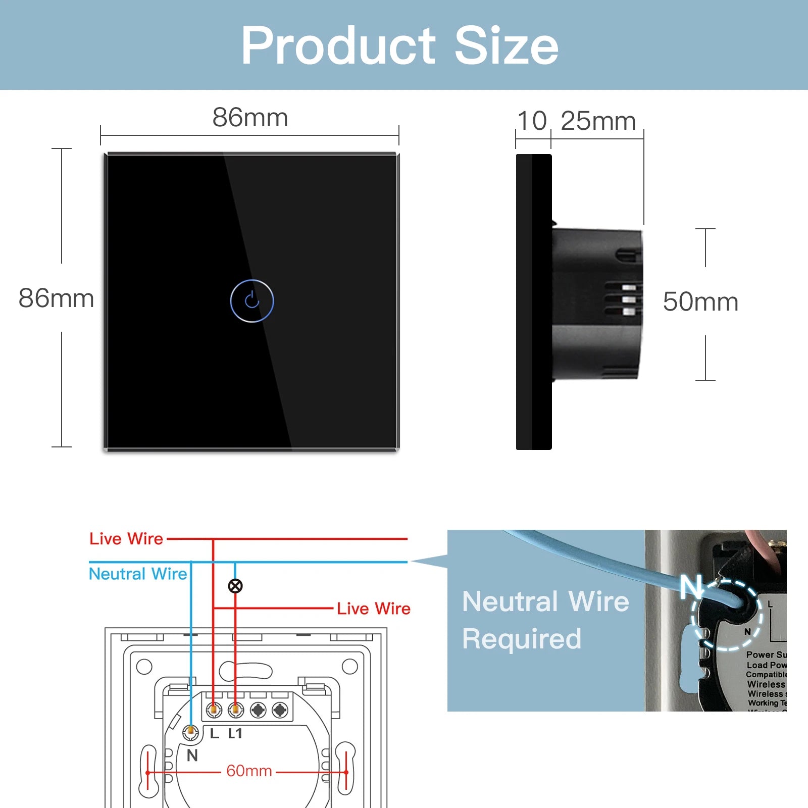 Bseed Alloy 4 Gang 1 Way Crystal Glass Panel Light Touch Switch