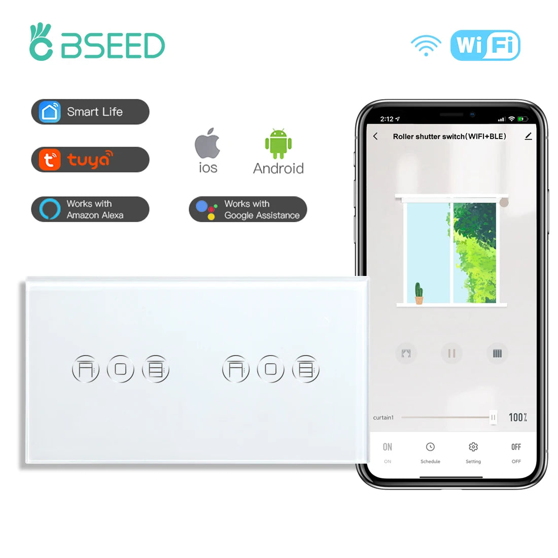 Bseed Alloy Multi Gang Roller Shutter APP Control Wifi Switch