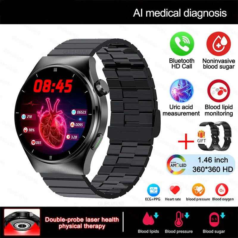 Fine Steel Blood Pressure Health Bluetooth Round Smart Watch