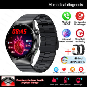 Fine Steel Medical Grade Health Bluetooth Round Smart Watch