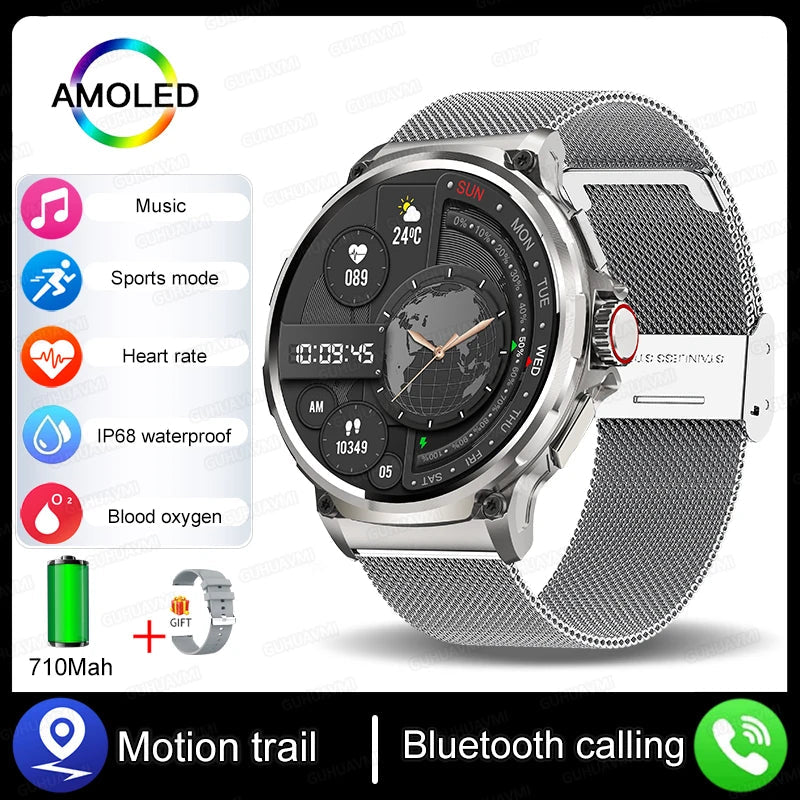 Stainless Steel Fitness Track Ultra HD Bluetooth Round Smart Watch