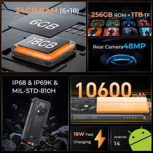 Rubber Rugged 10000mAh 6GB RAM 256GB ROM 6.52 Inches Smart Phone