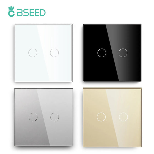 Bseed Alloy 2 Gang 1 Way Crystal Glass Push Button Light Switch