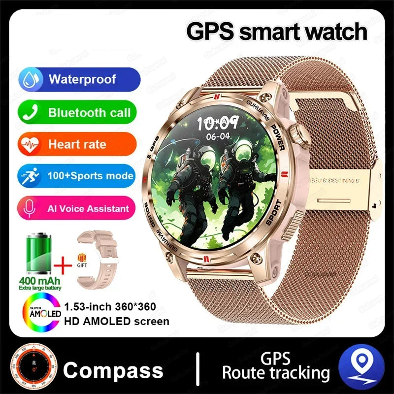 Silica Gel GPS Sports Fitness Monitoring Bluetooth Round Smart Watch