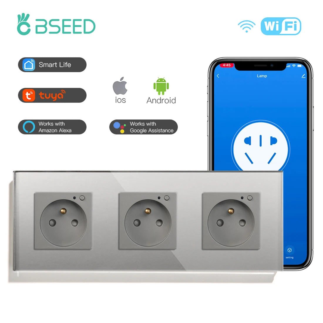 Bseed 16A Glass Panel Wireless WIFI Control Smart Power Socket