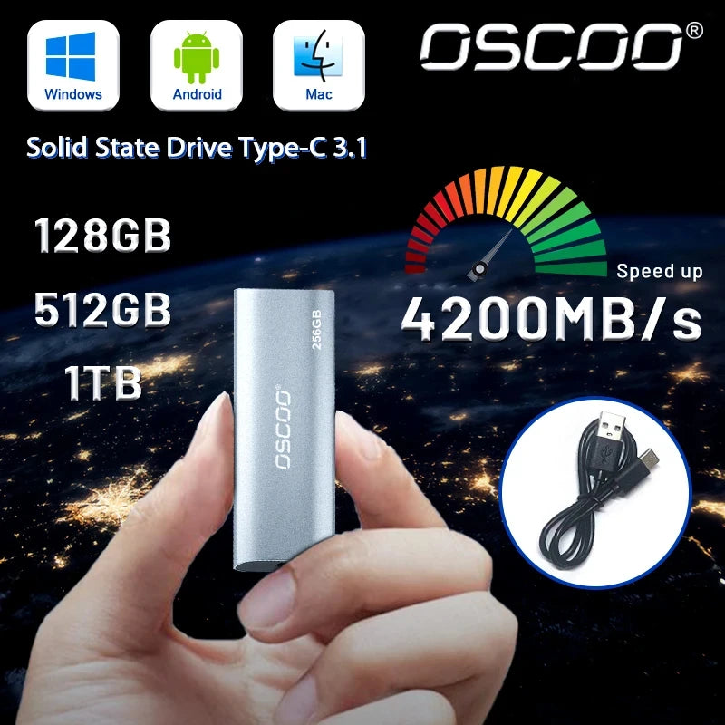 256GB - 1TB USB 3.1 External Solid State Drive For Laptop And Desktop