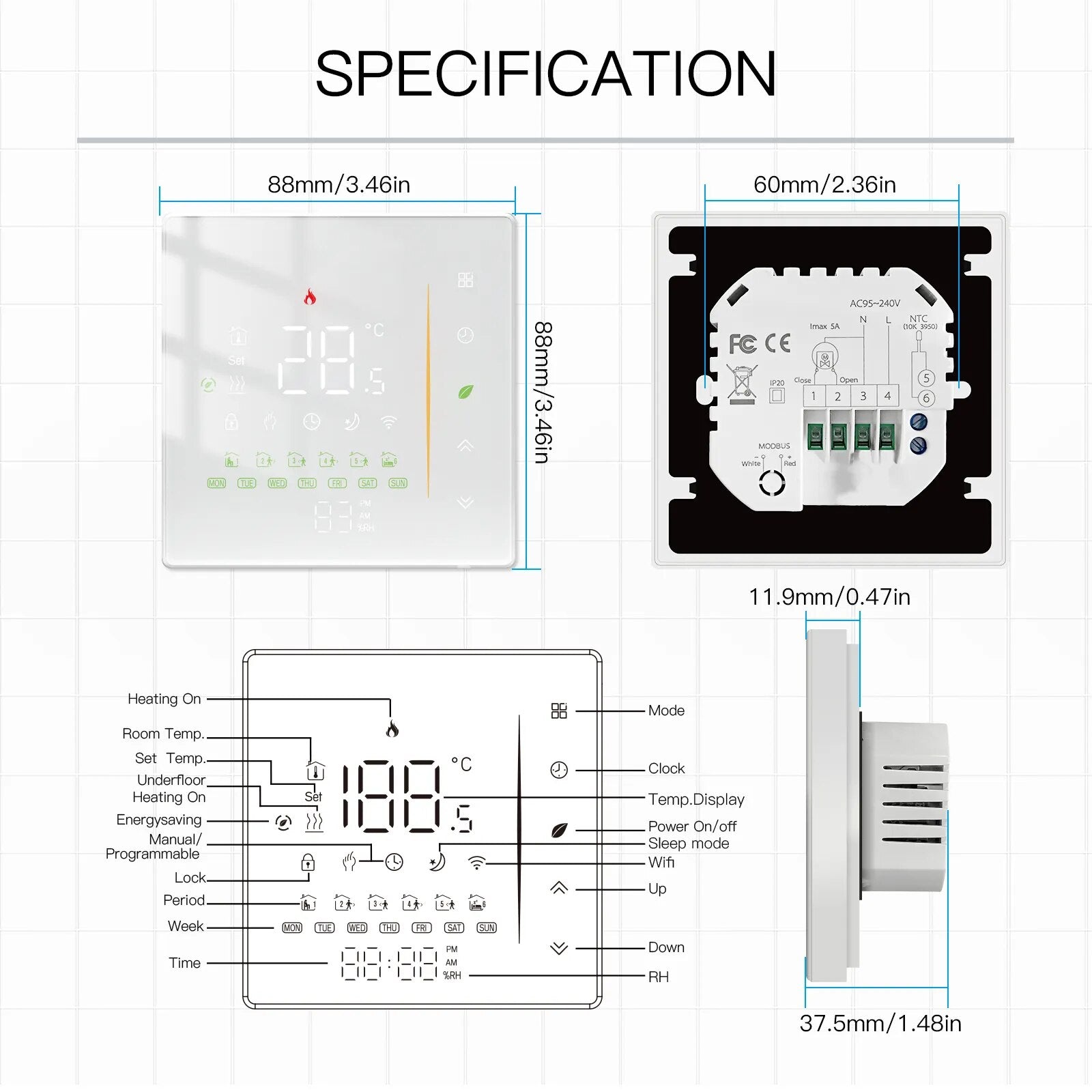 Moes WIFI Smart Heating Controller Touch Panel Thermostat