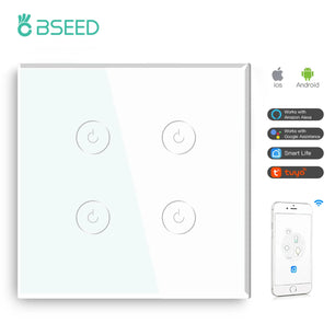 Bseed Alloy 4 Gang 1 Way Crystal Glass Panel Light Touch Switch