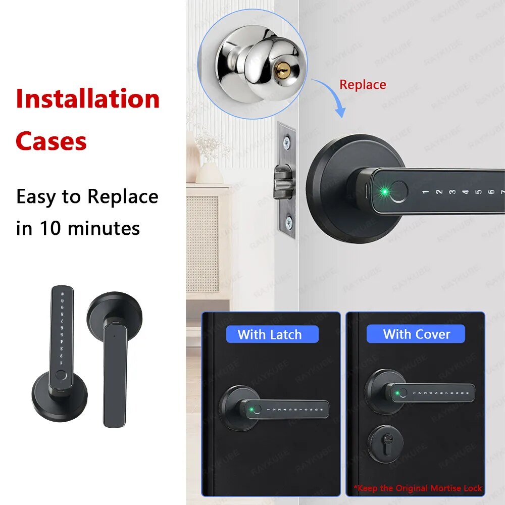 RayKube Stainless Steel Fingerprint Digital Smart Door Lock