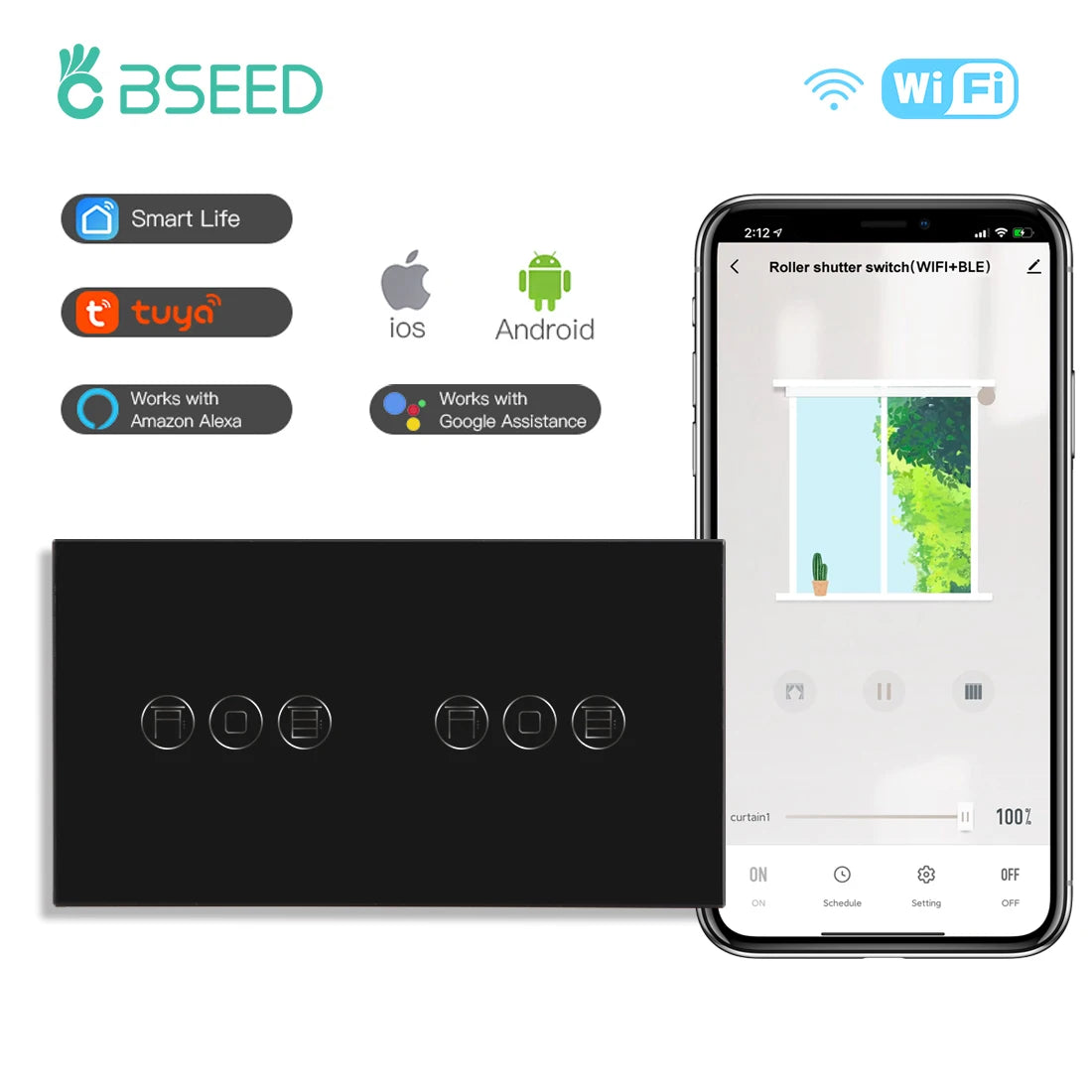 Bseed Alloy Multi Gang Roller Shutter APP Control Wifi Switch