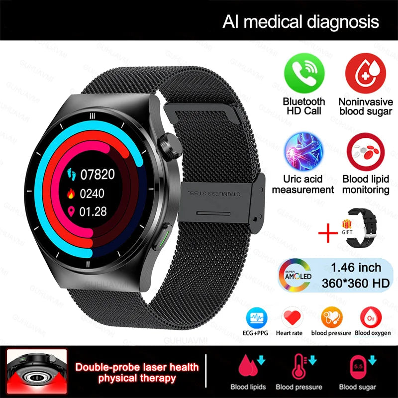 Fine Steel Medical Grade Health Bluetooth Round Smart Watch