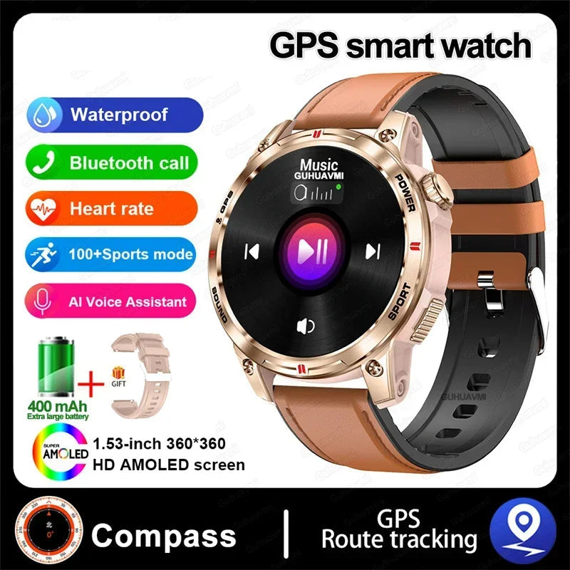 Silica Gel GPS Sports Fitness Monitoring Bluetooth Round Smart Watch