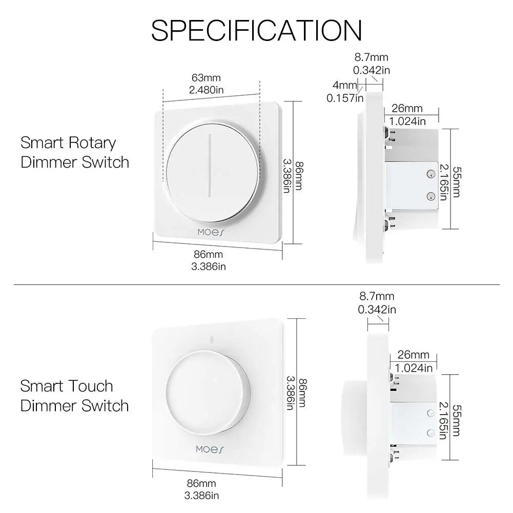 Moes Plastic Panel WIFI Smart Rotary/Touch Light Dimmer Switch