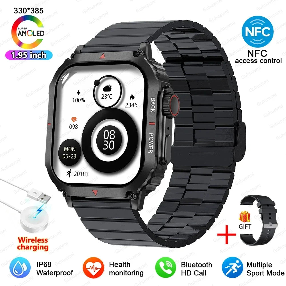 Fine Steel GPS Tracking Waterproof Bluetooth Square Shape Smart Watch