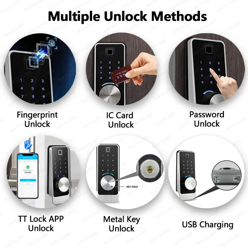 RayKube Zinc Alloy Fingerprint Bluetooth Digital Smart Door Lock