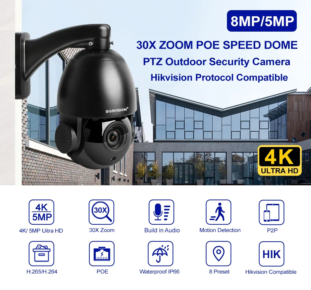 Boavision 8MP Night Vision Waterproof High Speed Dome Camera