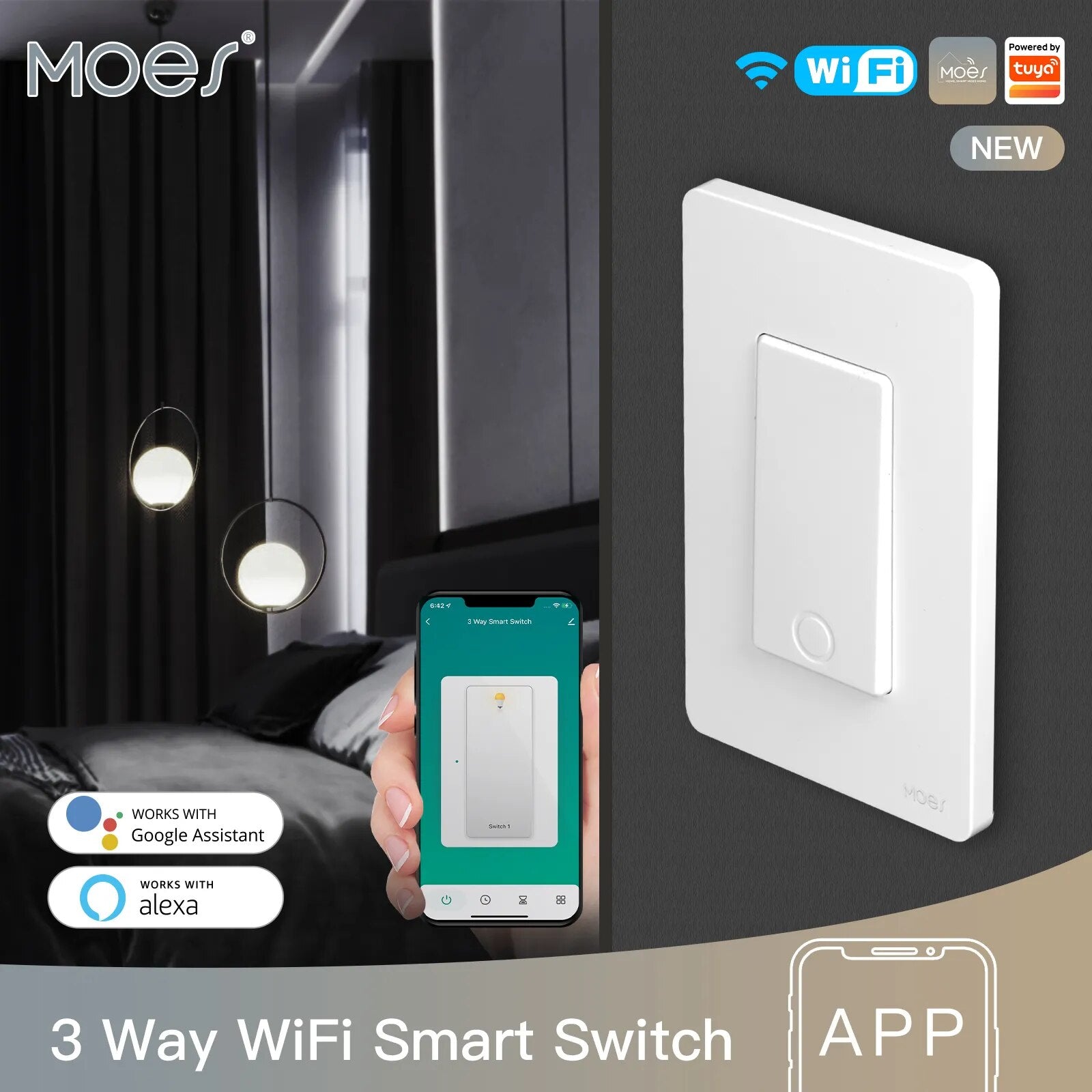 Moes 10A Plastic Panel Light Smart Voice Control Wall Switch