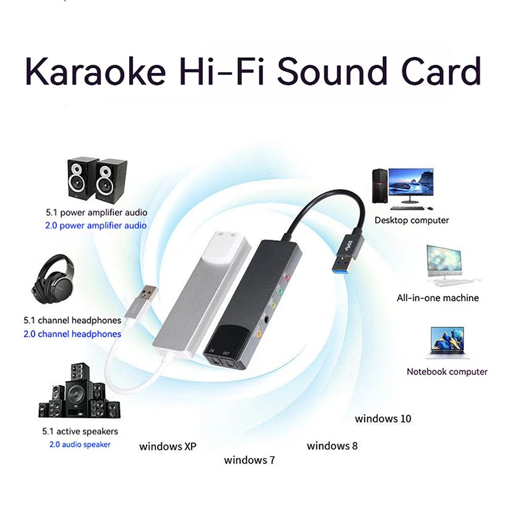 6-in-1  External USB Sound Card Adapter For Laptop