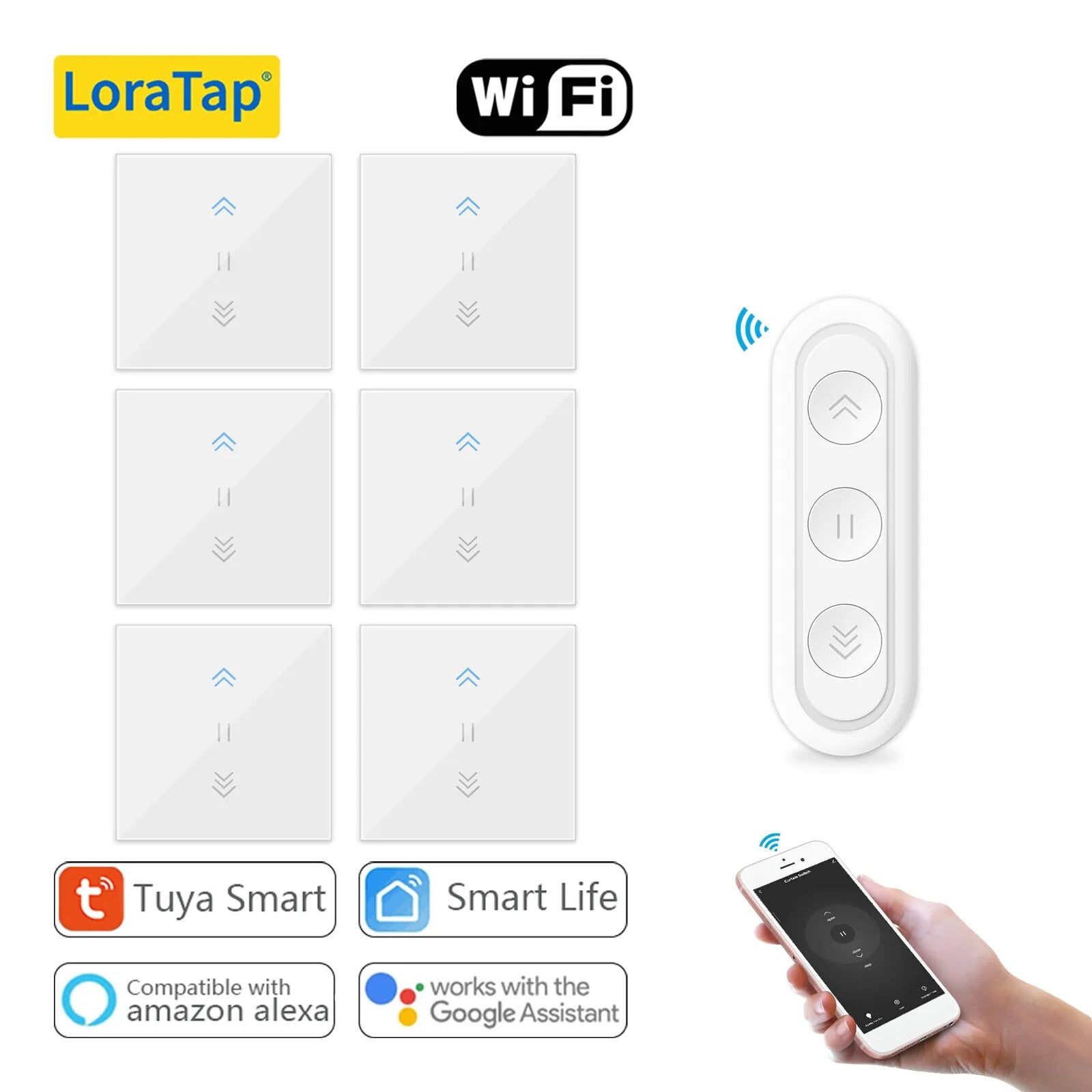 LoraTap 240V 600W Plastic WiFi Rolling Blinds Curtain Switch