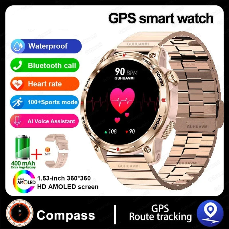 Silica Gel GPS Sports Fitness Monitoring Bluetooth Round Smart Watch