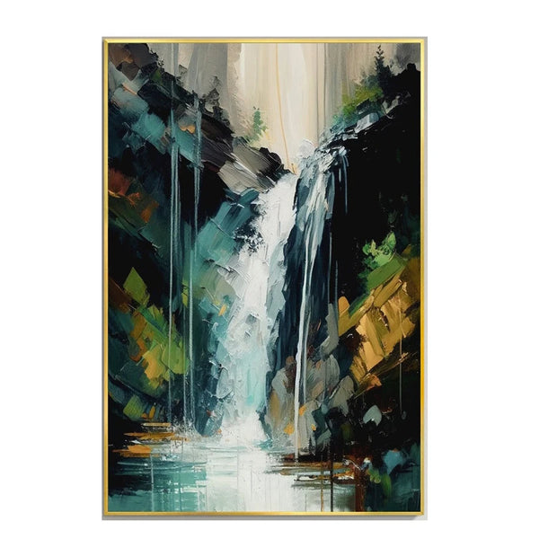 100% Canvas Modern Water Fall Handmade Elegant Artwork Oil Painting