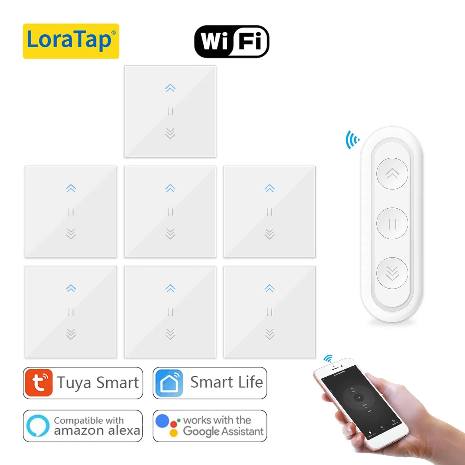 LoraTap 240V 600W Plastic WiFi Rolling Blinds Curtain Switch