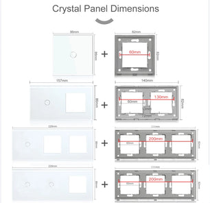 Bseed 10A Alloy 2 Gang Crystal Glass Panel Light Touch Switch