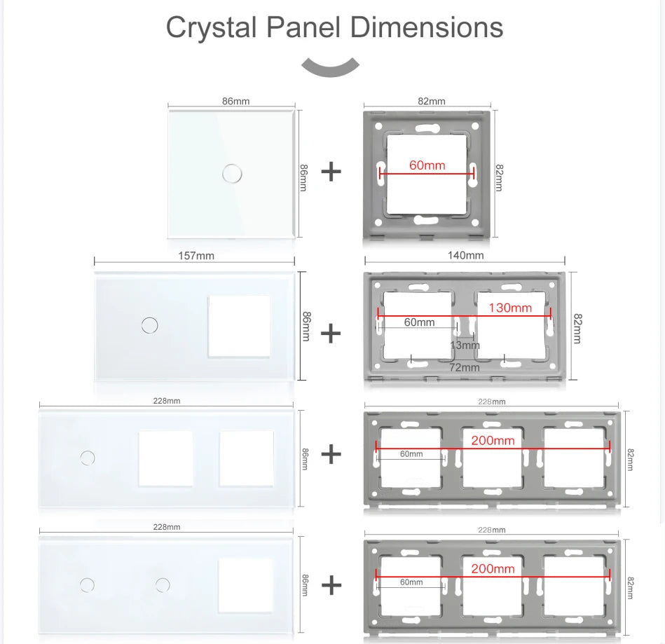 Bseed 10A Alloy 3 Gang Crystal Glass Panel Wall Light Touch Switch