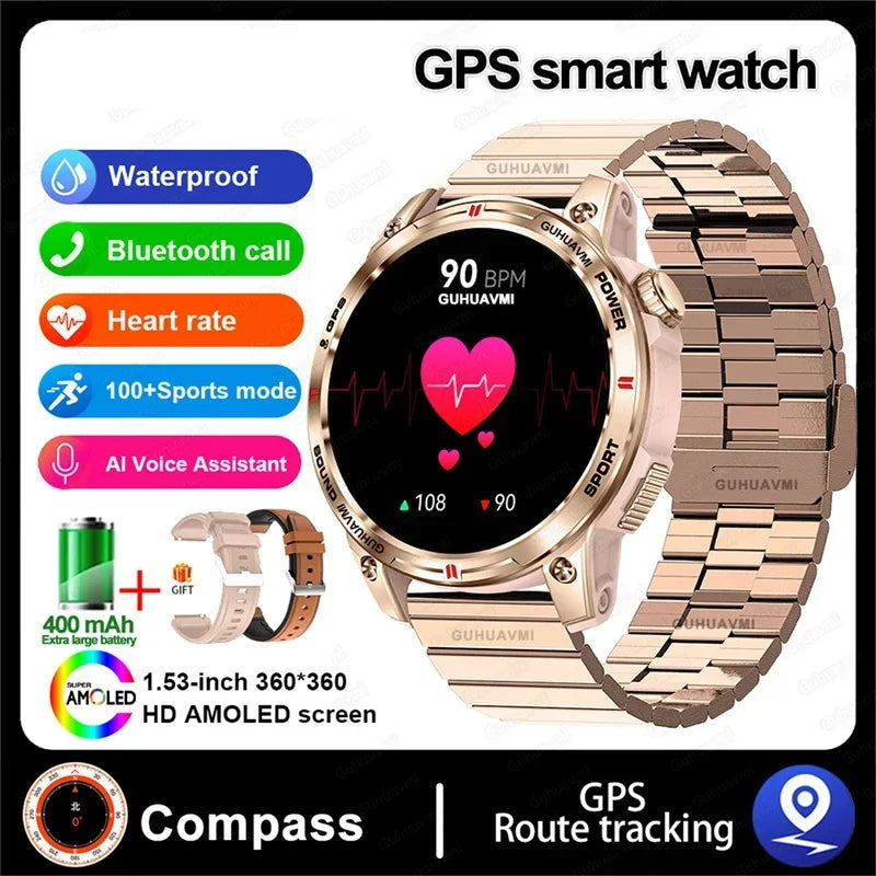 Silica Gel GPS Sports Fitness Monitoring Bluetooth Round Smart Watch