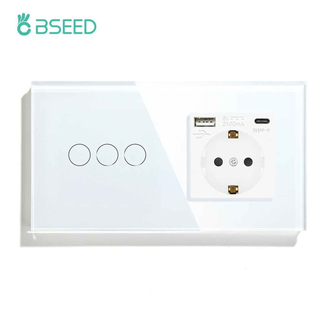 Bseed 16A Alloy 3 Gang Crystal Glass Panel Wall Light Touch Switch