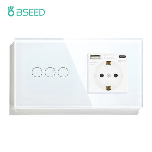 Bseed 16A Alloy 3 Gang Crystal Glass Panel Wall Light Touch Switch