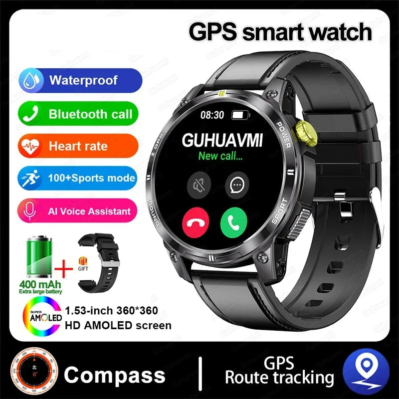 Silica Gel GPS Sports Fitness Monitoring Bluetooth Round Smart Watch