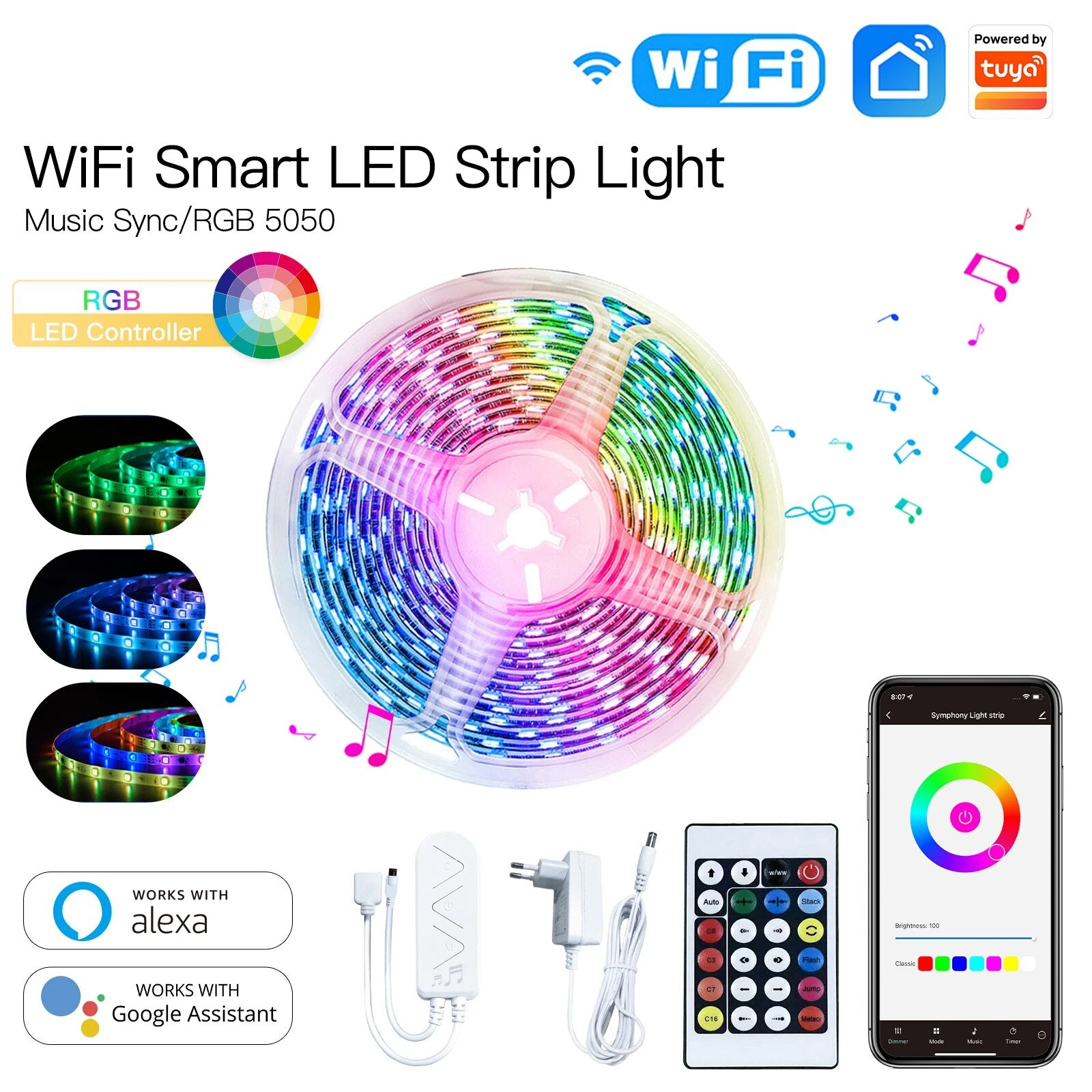 Moes 220V 36W RGB WiFi Smart Voice Control LED Light Strip