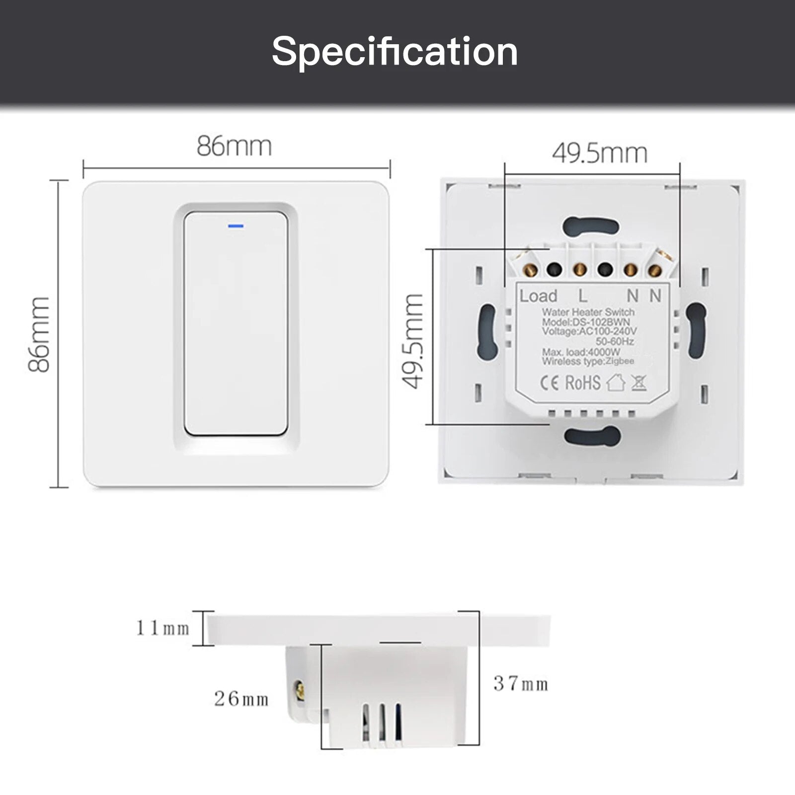 Moes Plastic ZigBee WIFI Remote Control Smart Water Heater Switch