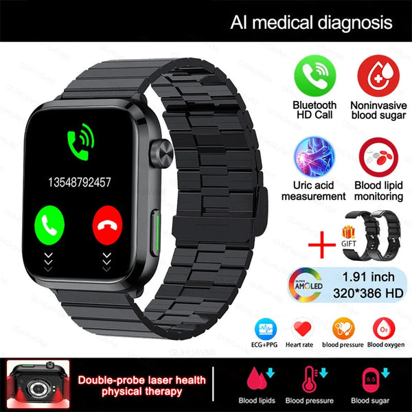 Stainless Steel Medical Grade Health Bluetooth Square Smart Watch