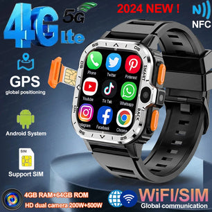 Fine Steel 4G Network GPS Bluetooth Square Shape Smart Watch