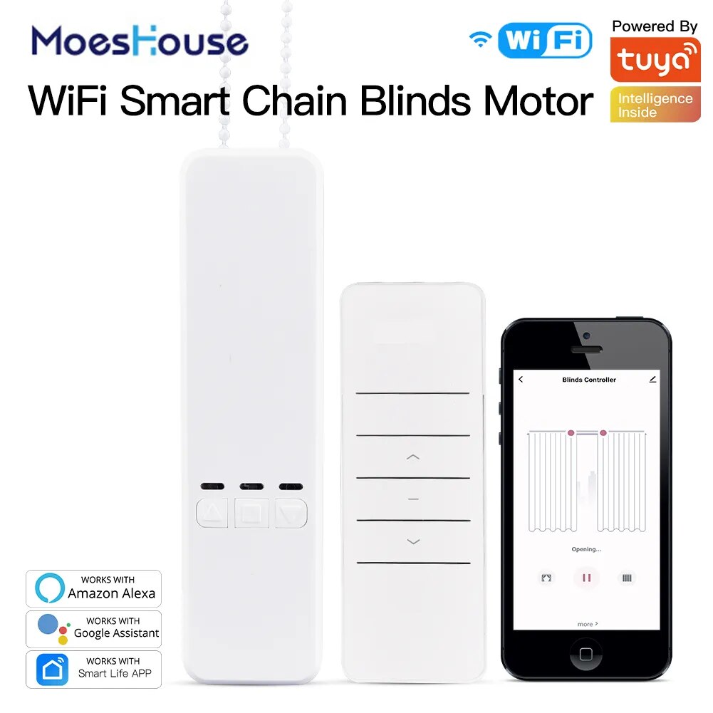 Moes Plastic Remote Control Smart WIFI Chain Roller Curtain Motor