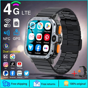 Fine Steel GPS Track 4G Network Bluetooth Square Smart Watch