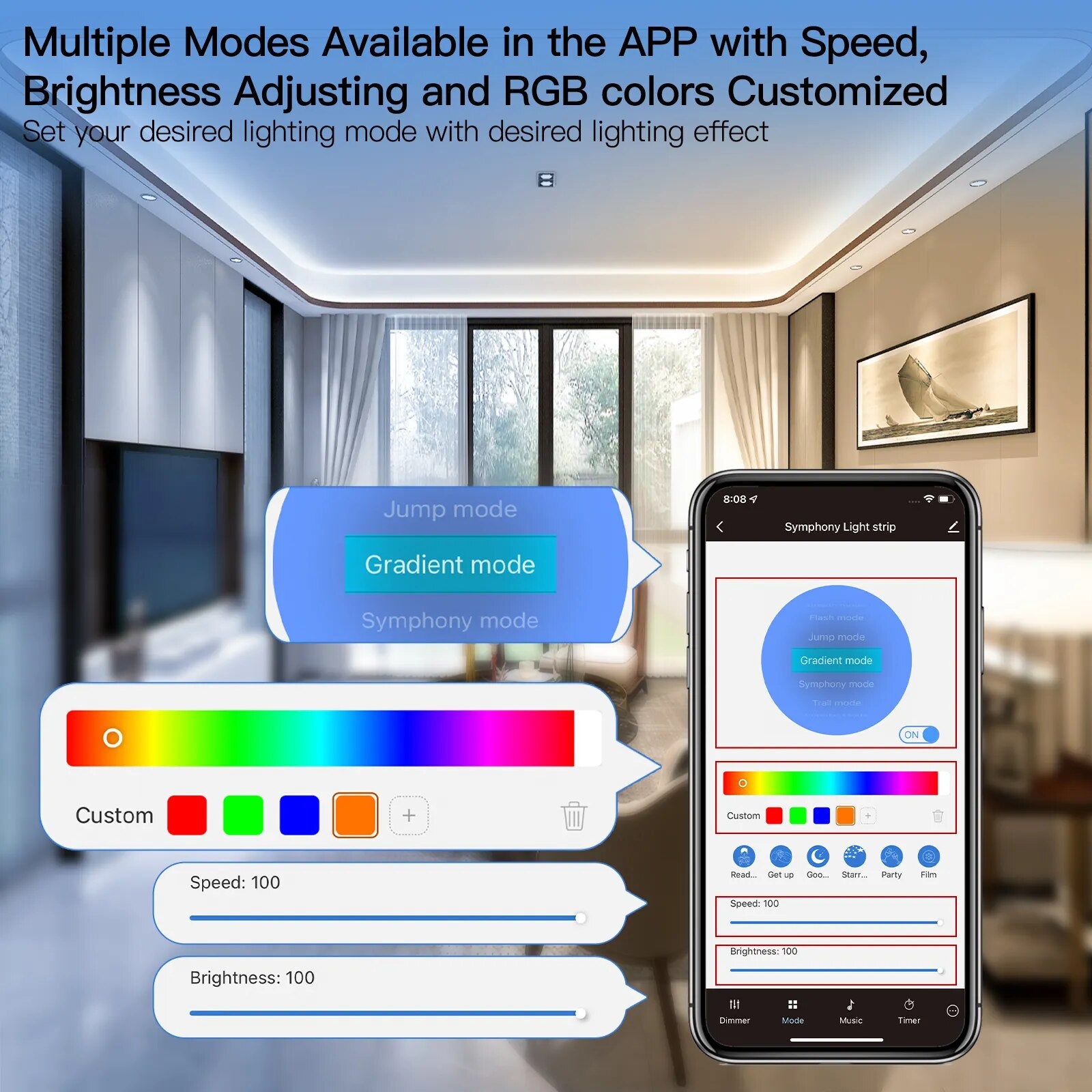 Moes 220V 36W RGB WiFi Smart Voice Control LED Light Strip