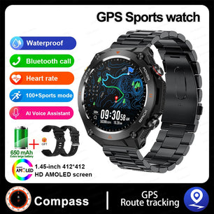 Stainless Steel GPS Track Bluetooth Waterproof Round Smart Watch